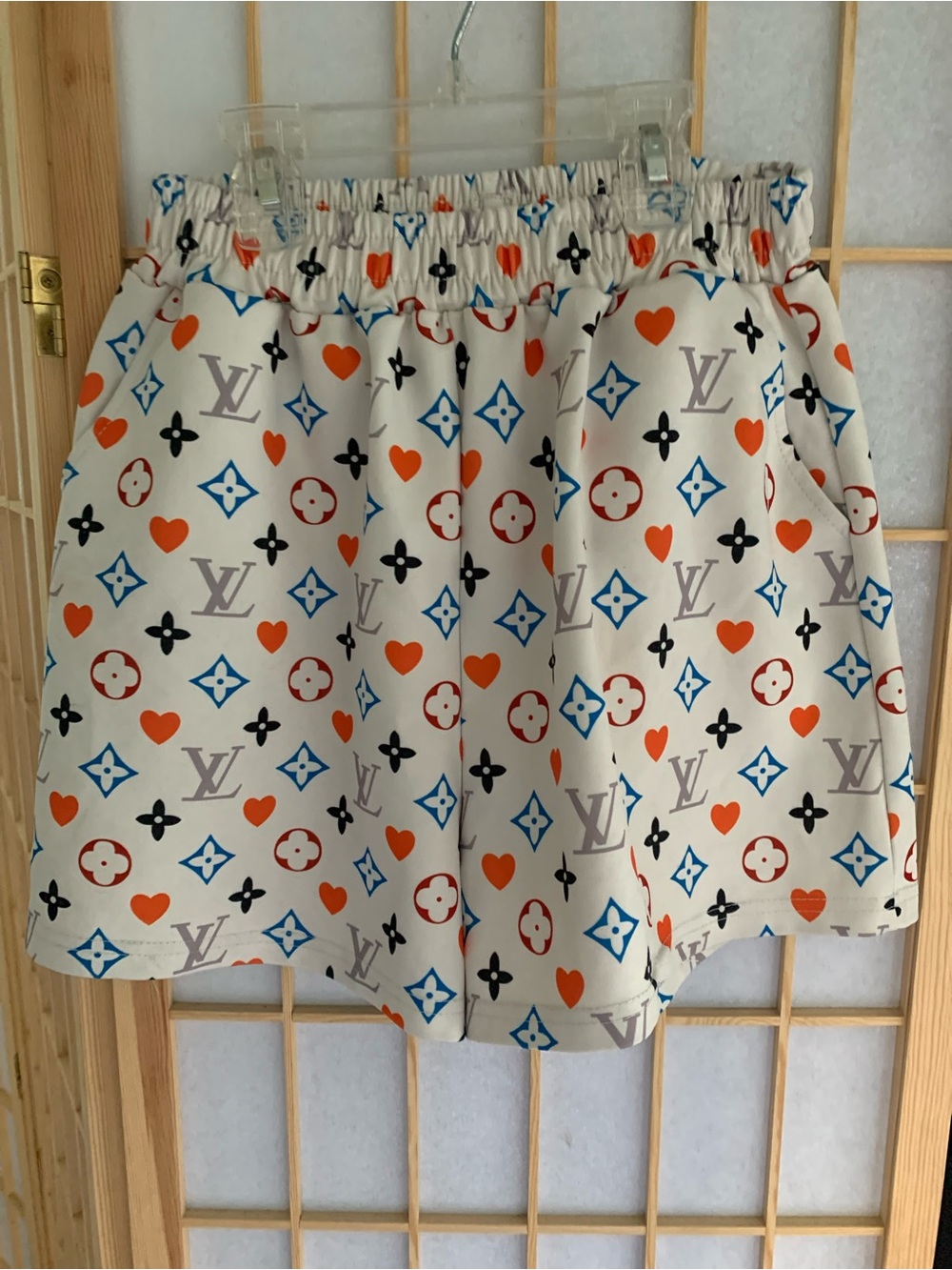 Louis Vuitton White Logo Print Shorts with Orange & Blue Accents X Small